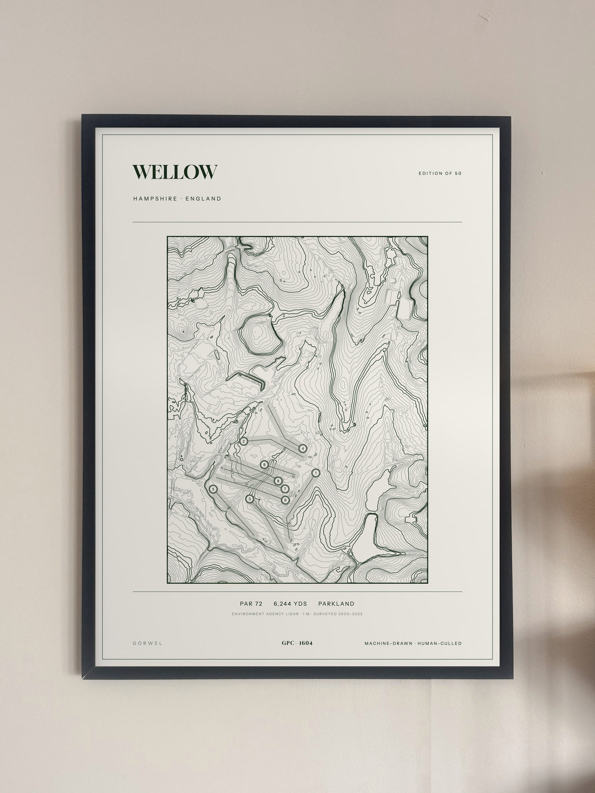 Wellow, Hampshire print, framed, on a wall
