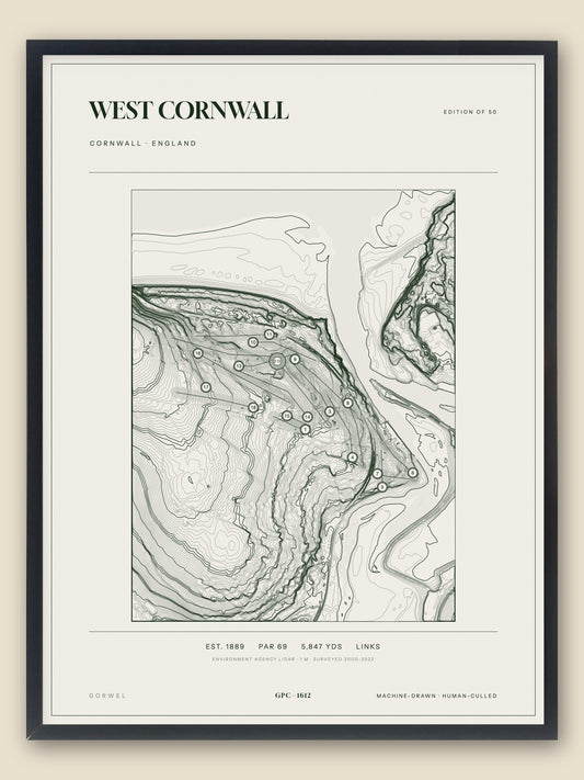 West Cornwall, Cornwall topographic golf course print, framed — Gorwel Print Co