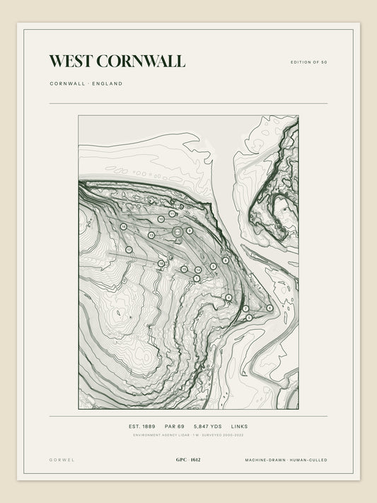 West Cornwall, Cornwall topographic golf course print