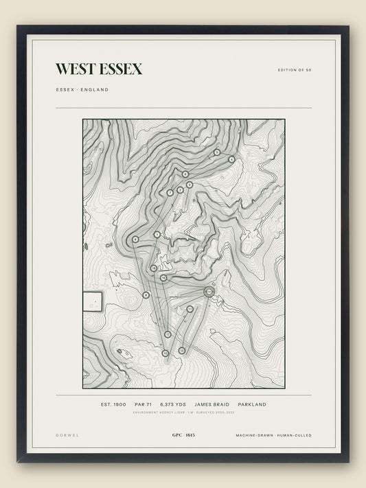 West Essex, Essex topographic golf course print, framed — Gorwel Print Co