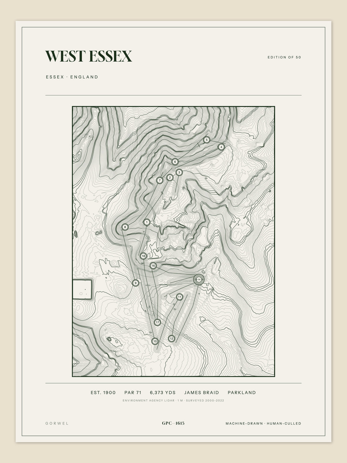 West Essex, Essex topographic golf course print