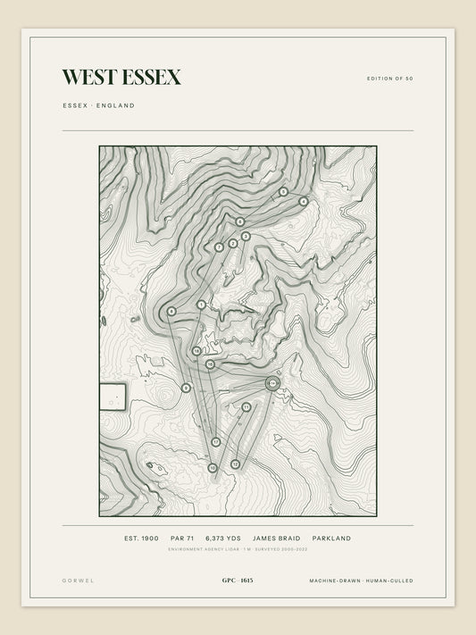 West Essex, Essex topographic golf course print