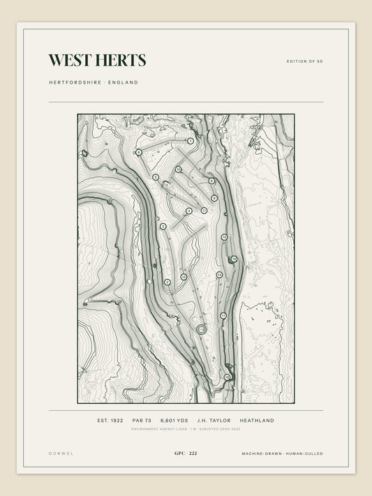 West Herts, Hertfordshire topographic golf course print