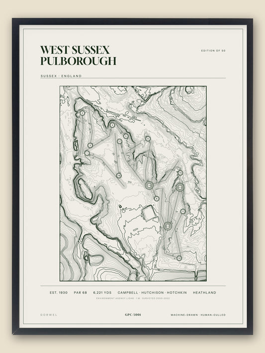 West Sussex Pulborough, Sussex topographic golf course print, framed — Gorwel Print Co