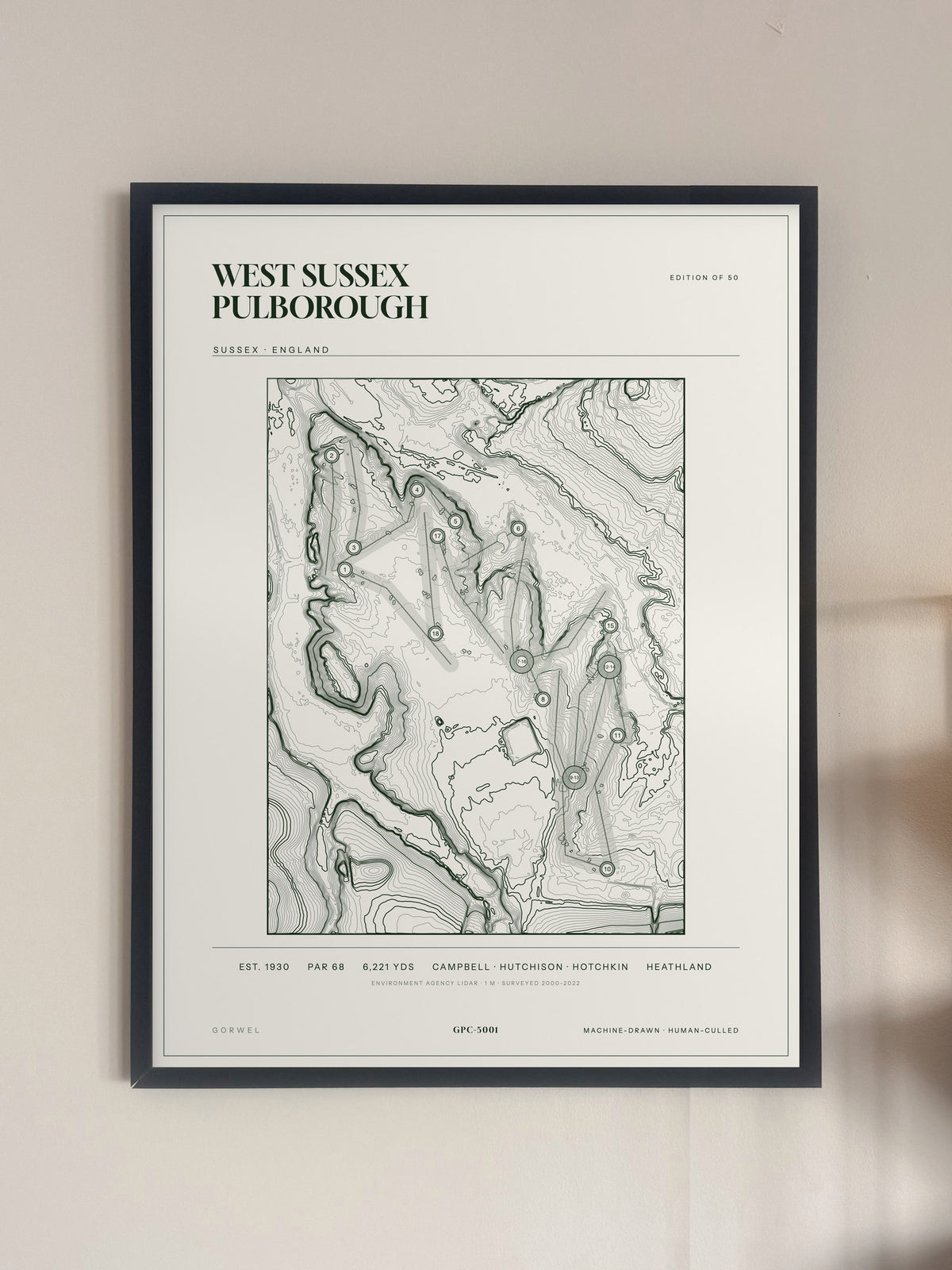 West Sussex Pulborough, Sussex print, framed, on a wall