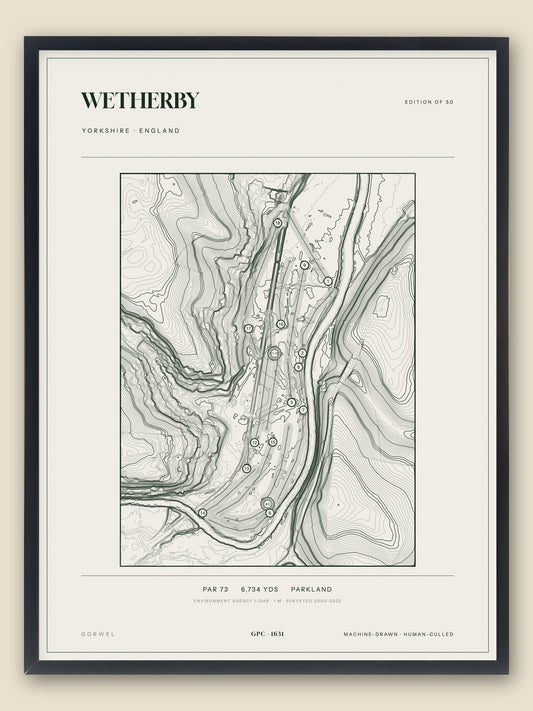 Wetherby, Yorkshire topographic golf course print, framed — Gorwel Print Co