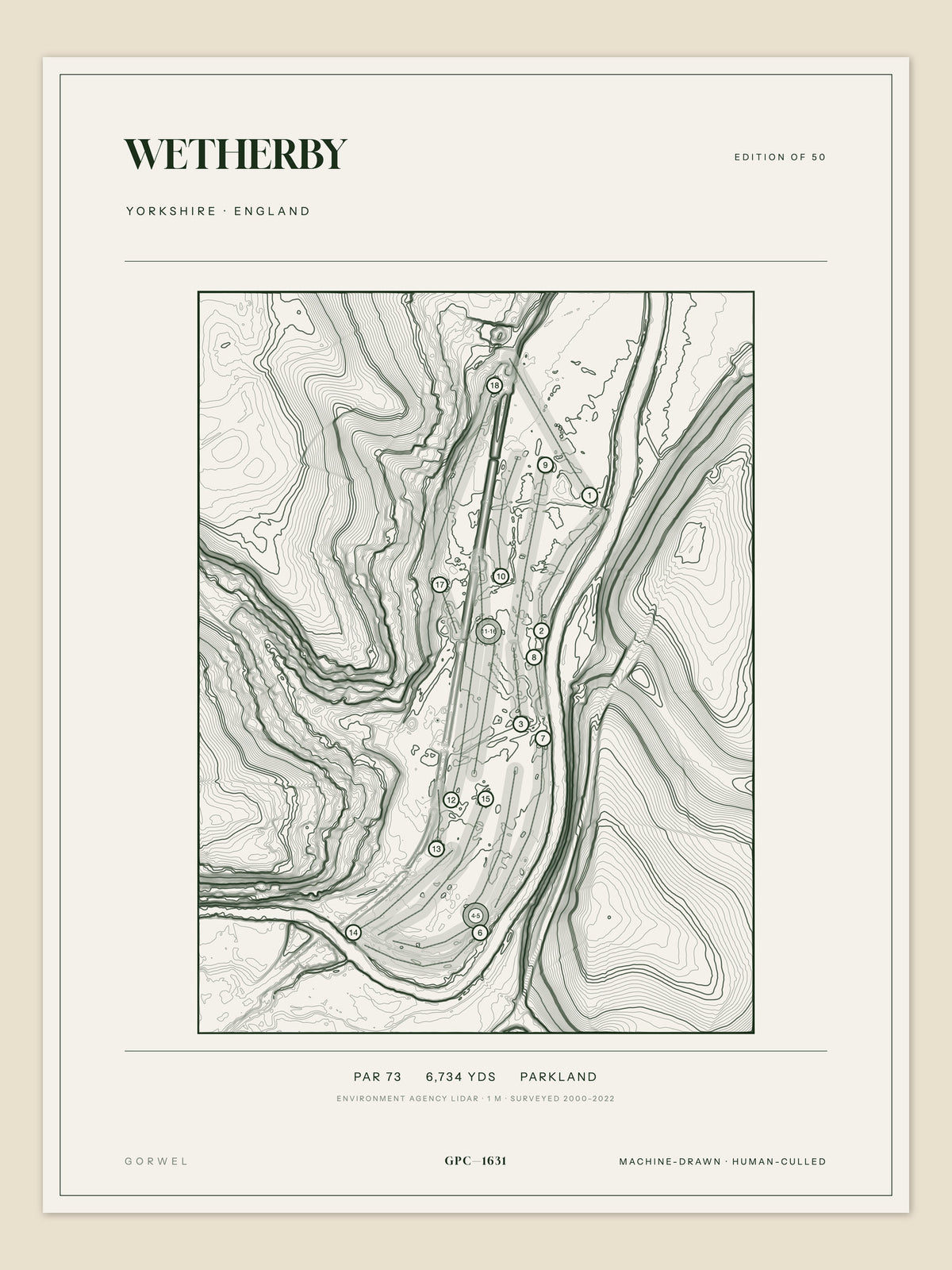 Wetherby, Yorkshire topographic golf course print