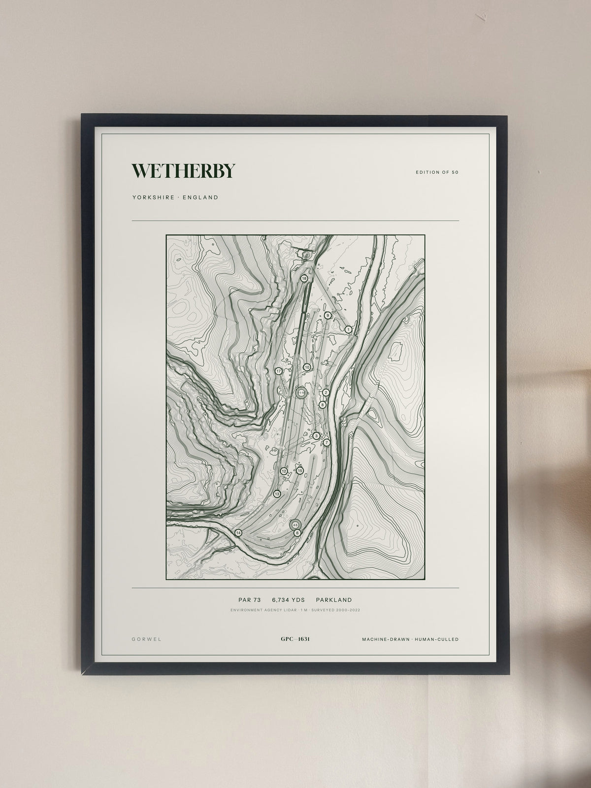 Wetherby, Yorkshire print, framed, on a wall