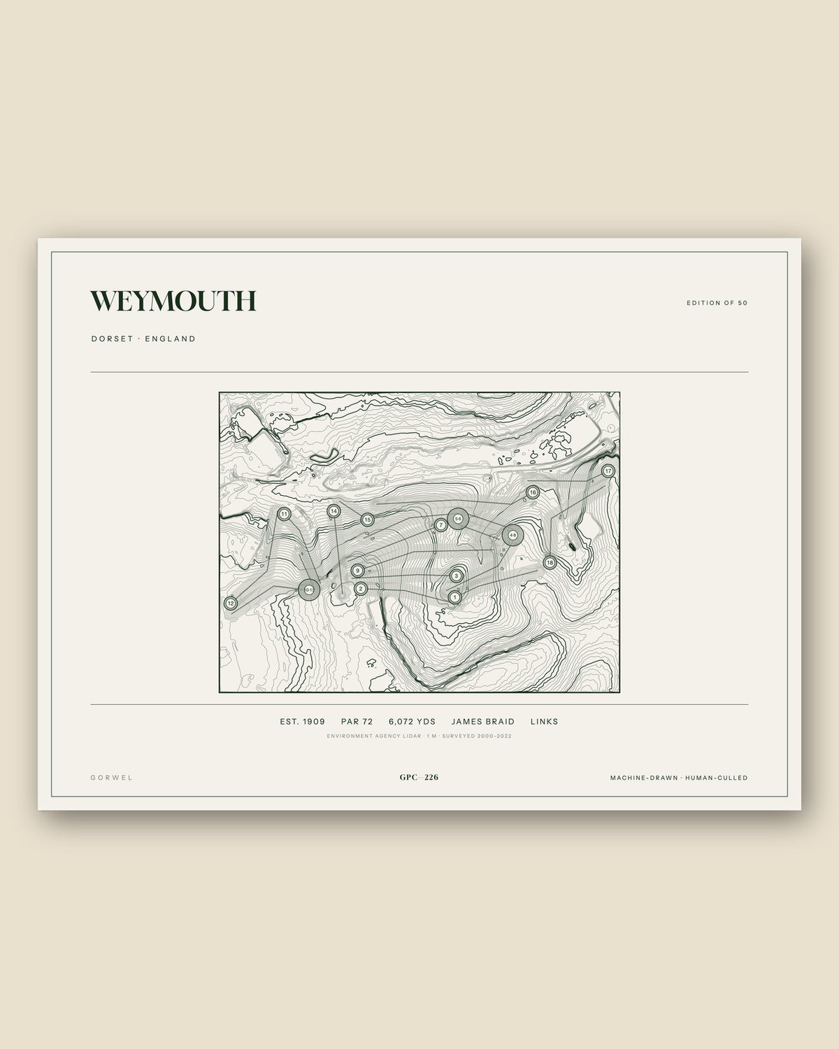 Weymouth, Dorset topographic golf course print