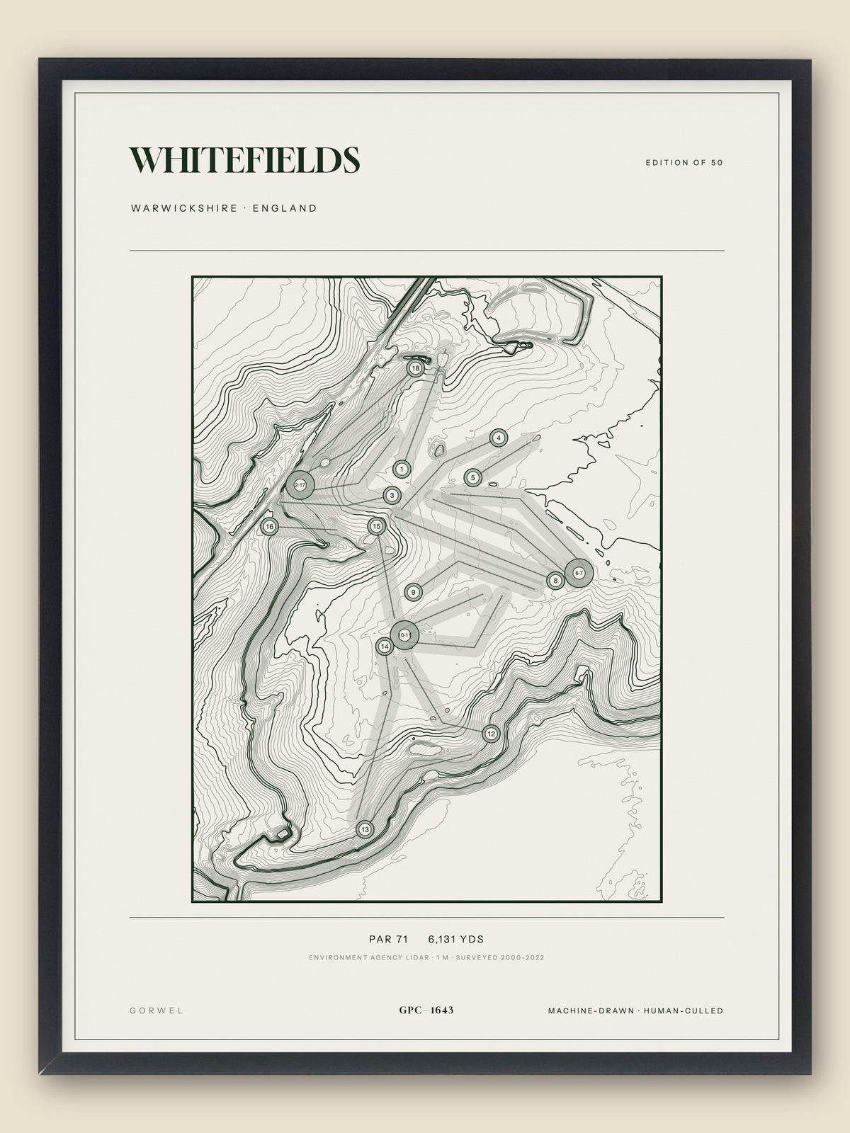 Whitefields, Warwickshire topographic golf course print, framed — Gorwel Print Co