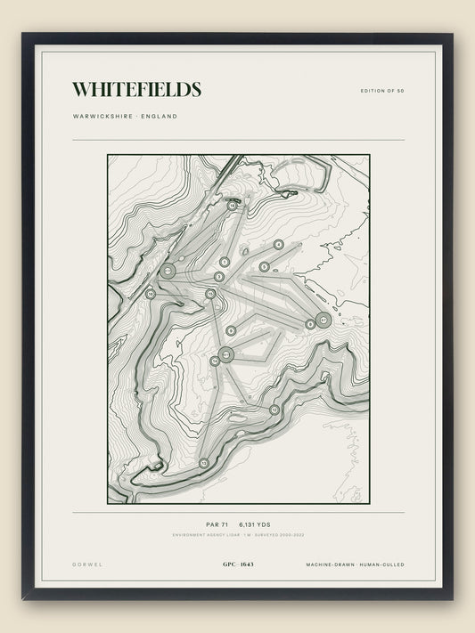 Whitefields, Warwickshire topographic golf course print, framed — Gorwel Print Co