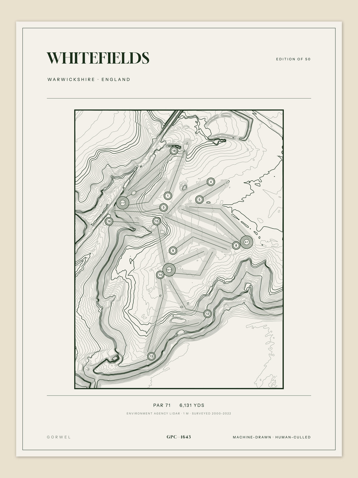 Whitefields, Warwickshire topographic golf course print