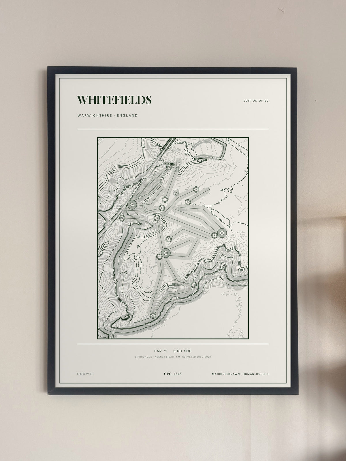 Whitefields, Warwickshire print, framed, on a wall