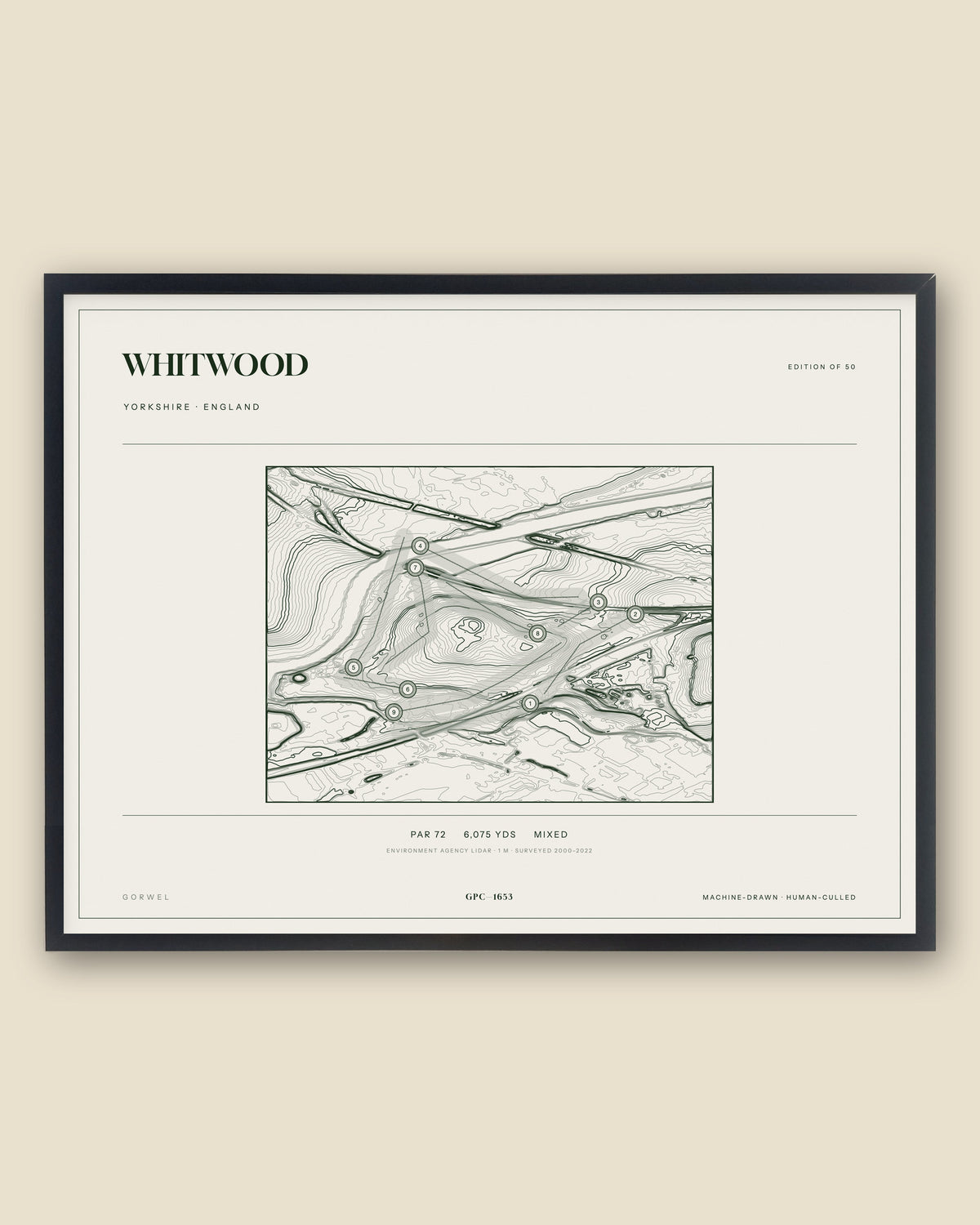 Whitwood, Yorkshire topographic golf course print, framed — Gorwel Print Co