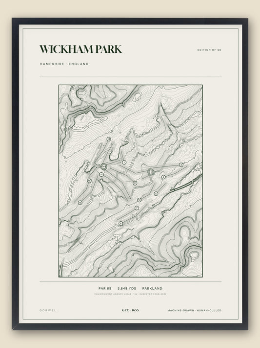 Wickham Park, Hampshire topographic golf course print, framed — Gorwel Print Co
