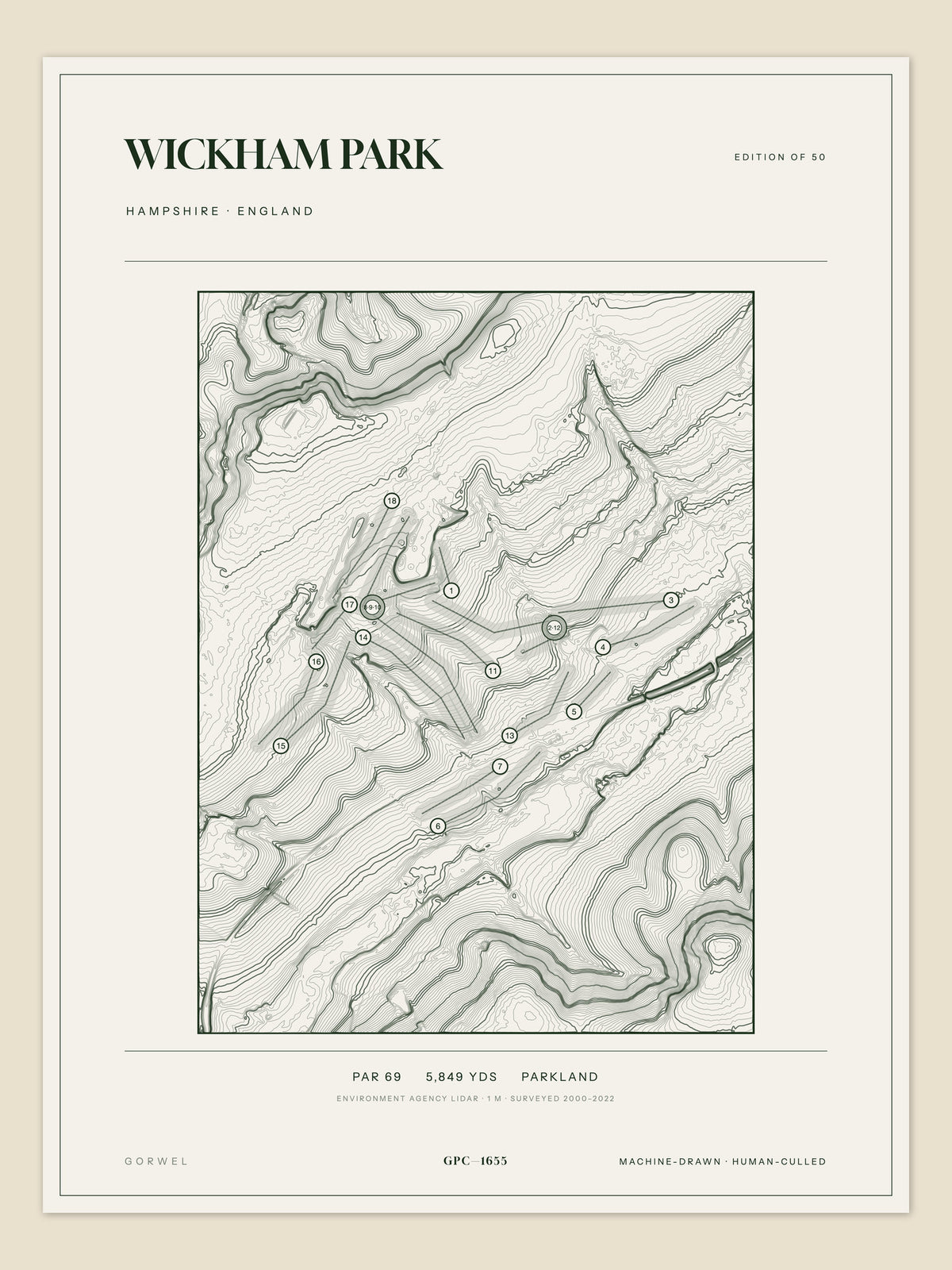 Wickham Park, Hampshire topographic golf course print