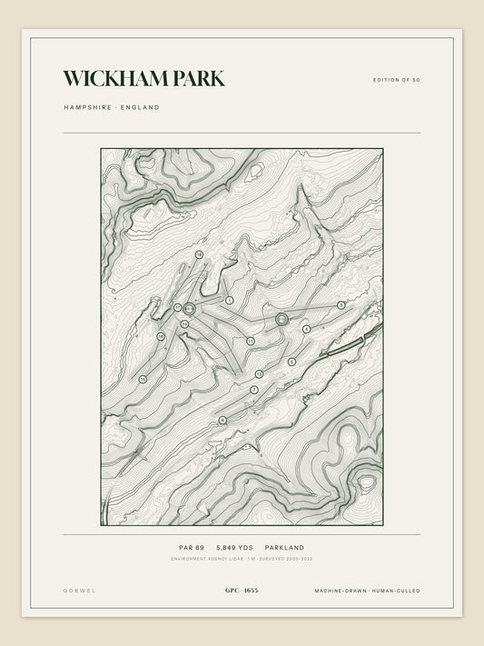 Wickham Park, Hampshire topographic golf course print