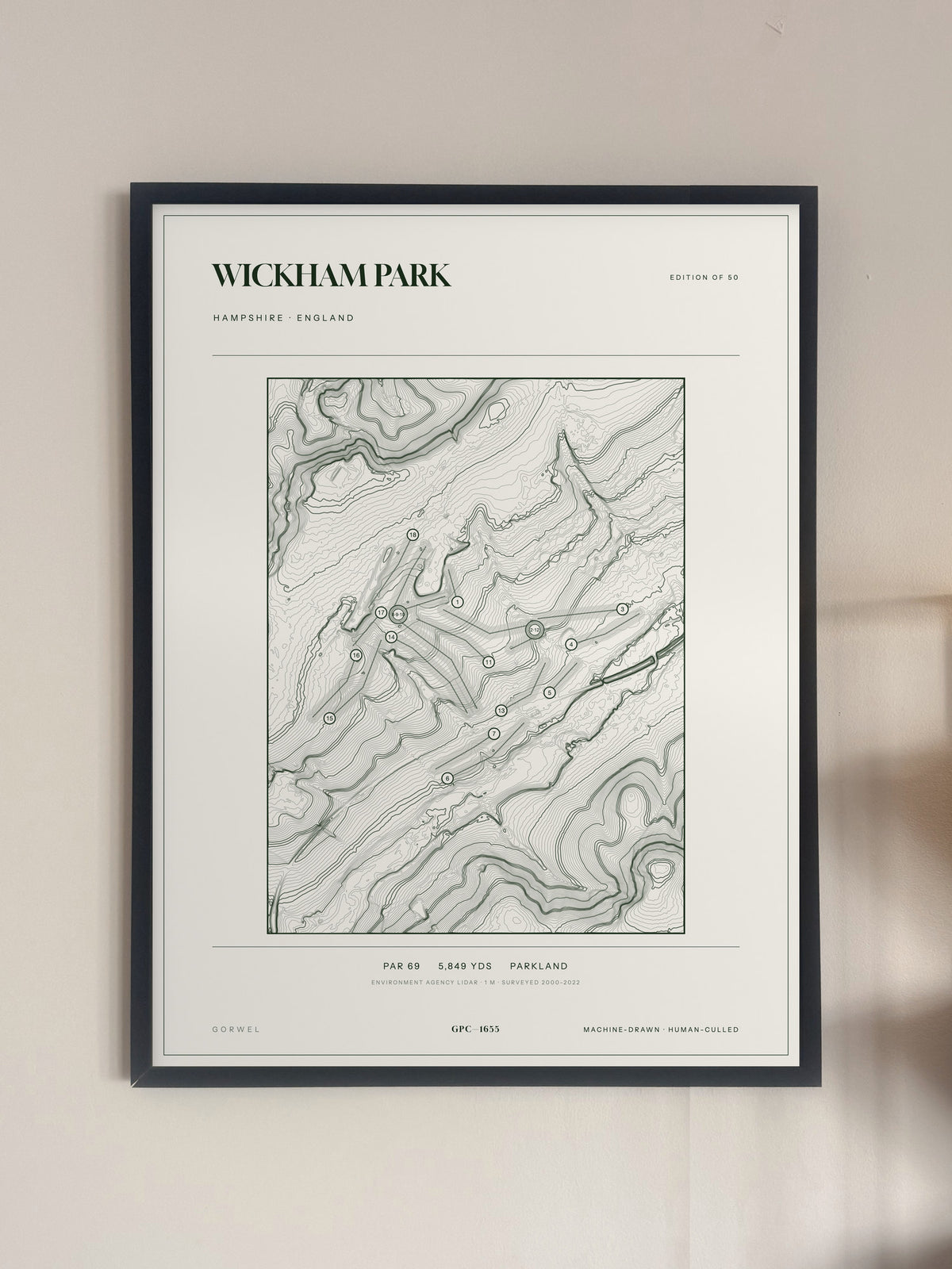 Wickham Park, Hampshire print, framed, on a wall