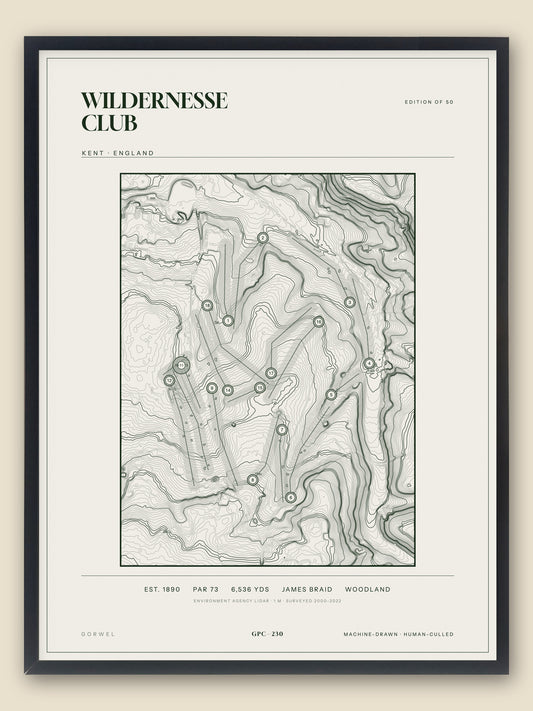 Wildernesse Club, Kent topographic golf course print, framed — Gorwel Print Co