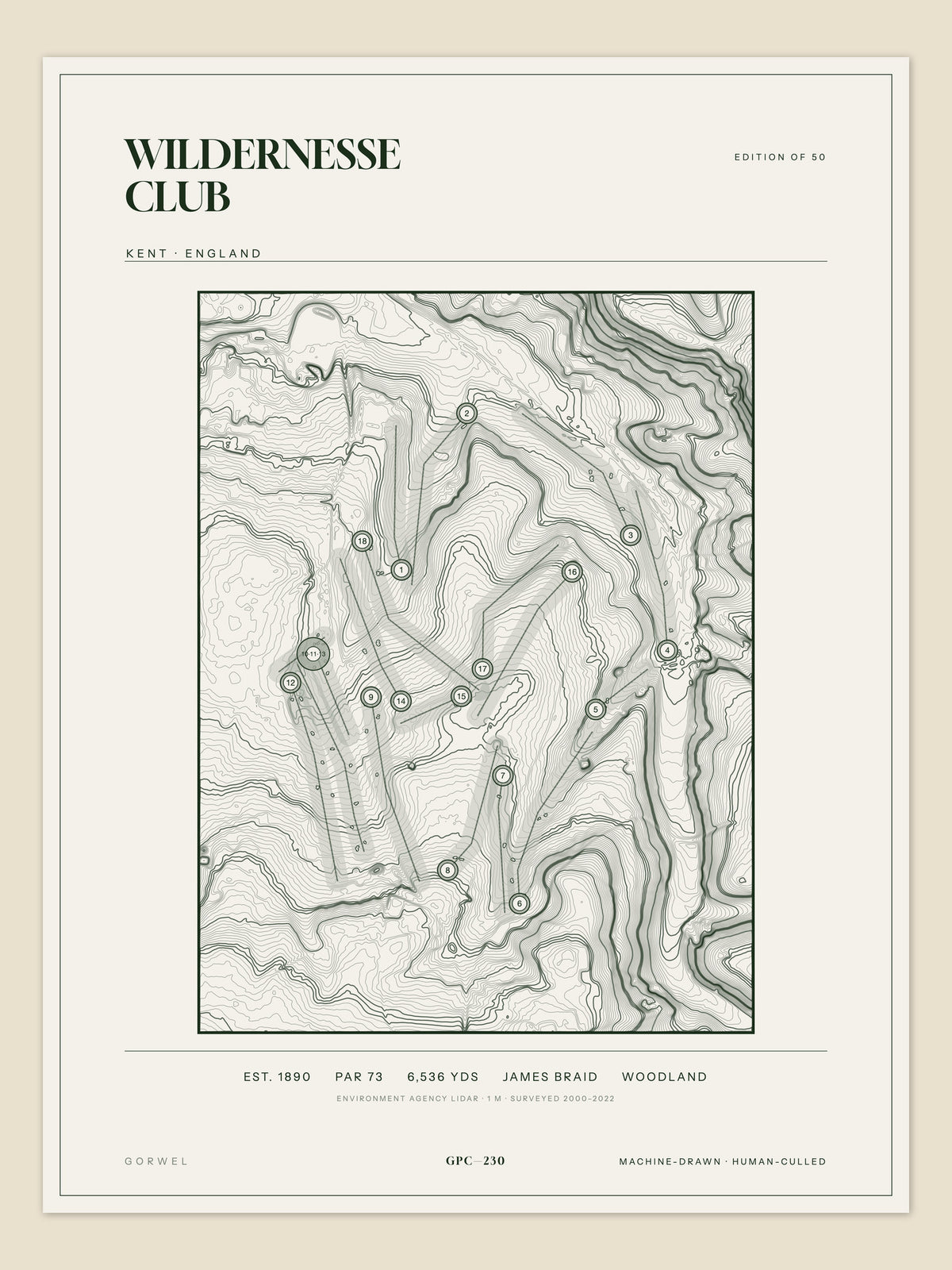 Wildernesse Club, Kent topographic golf course print