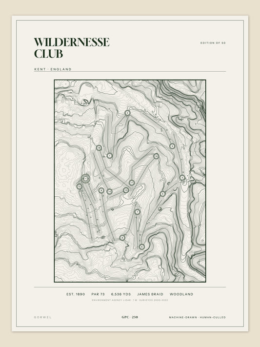 Wildernesse Club, Kent topographic golf course print