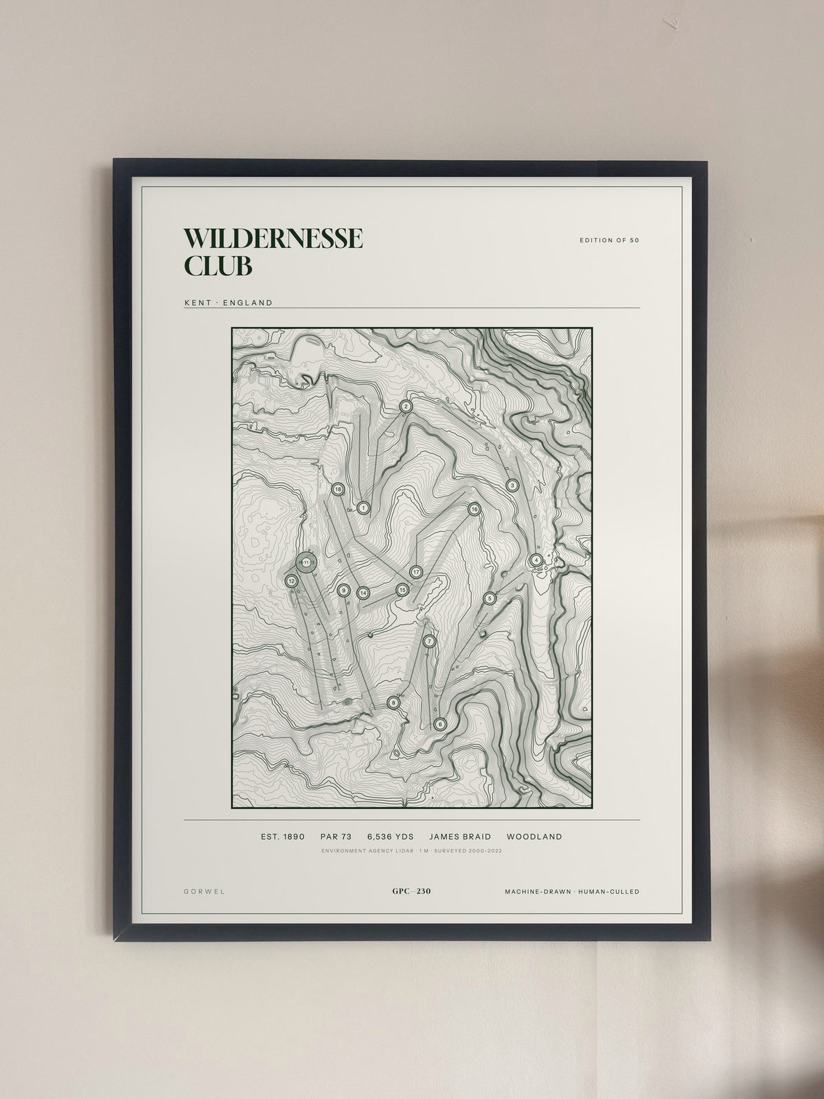Wildernesse Club, Kent print, framed, on a wall