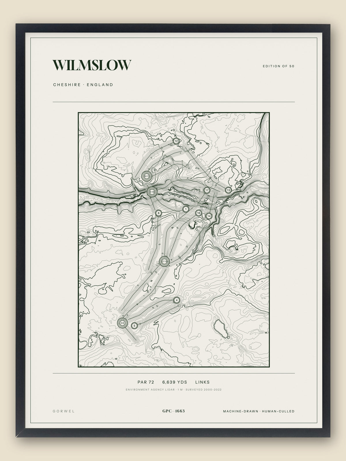 Wilmslow, Cheshire topographic golf course print, framed — Gorwel Print Co