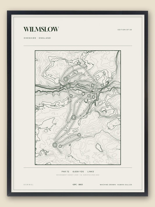 Wilmslow, Cheshire topographic golf course print, framed — Gorwel Print Co