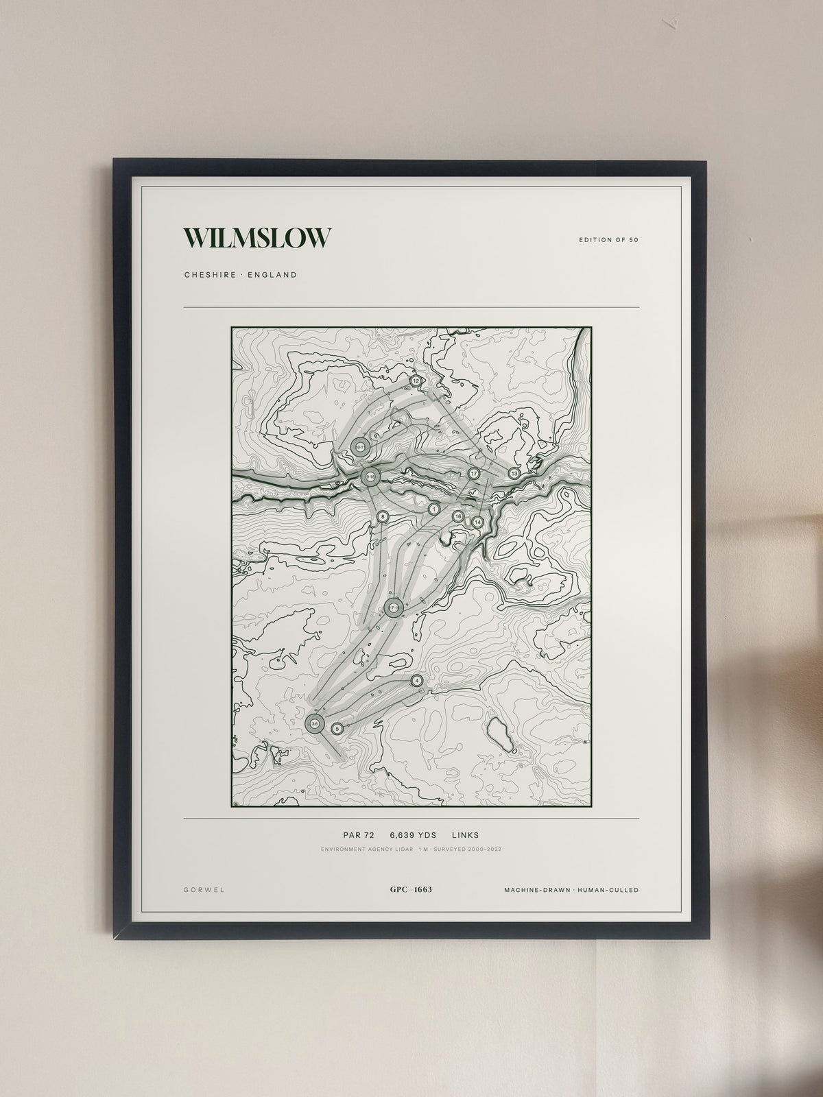 Wilmslow, Cheshire print, framed, on a wall