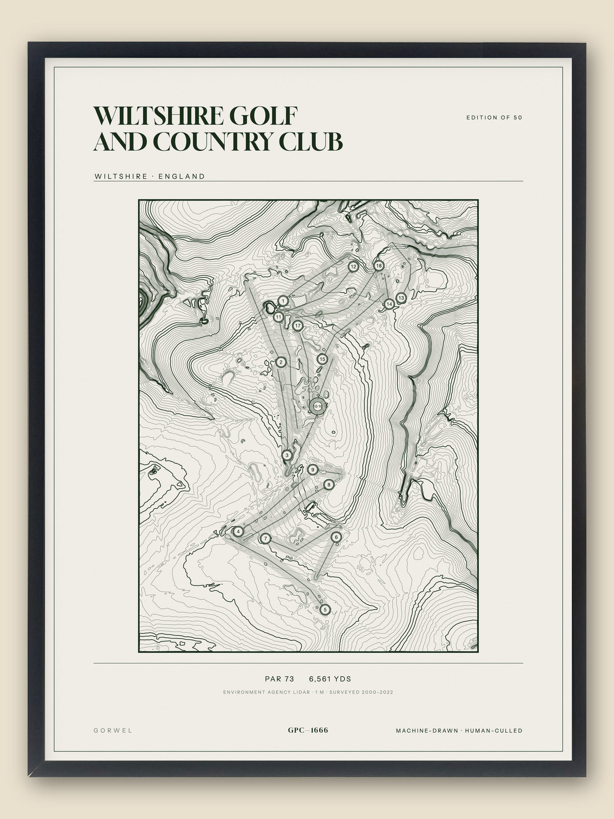 Wiltshire Golf and Country Club, Wiltshire topographic golf course print, framed — Gorwel Print Co