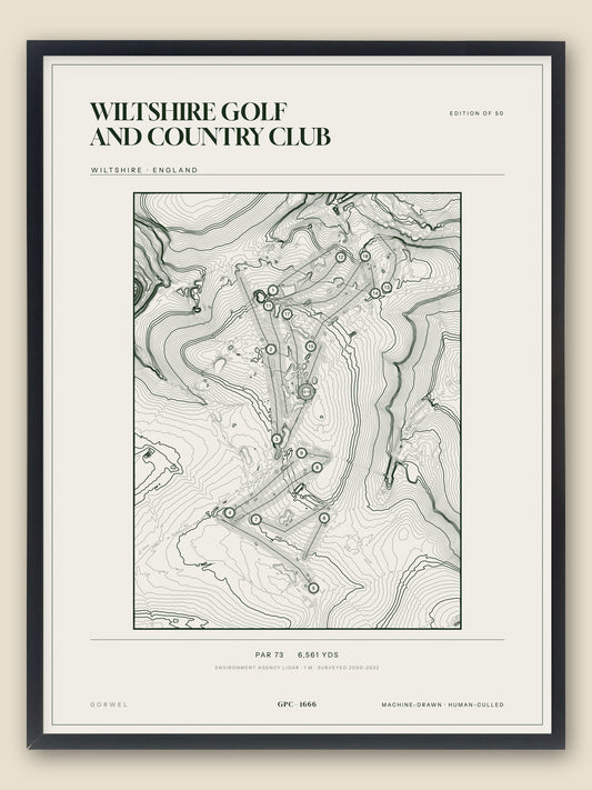 Wiltshire Golf and Country Club, Wiltshire topographic golf course print, framed — Gorwel Print Co