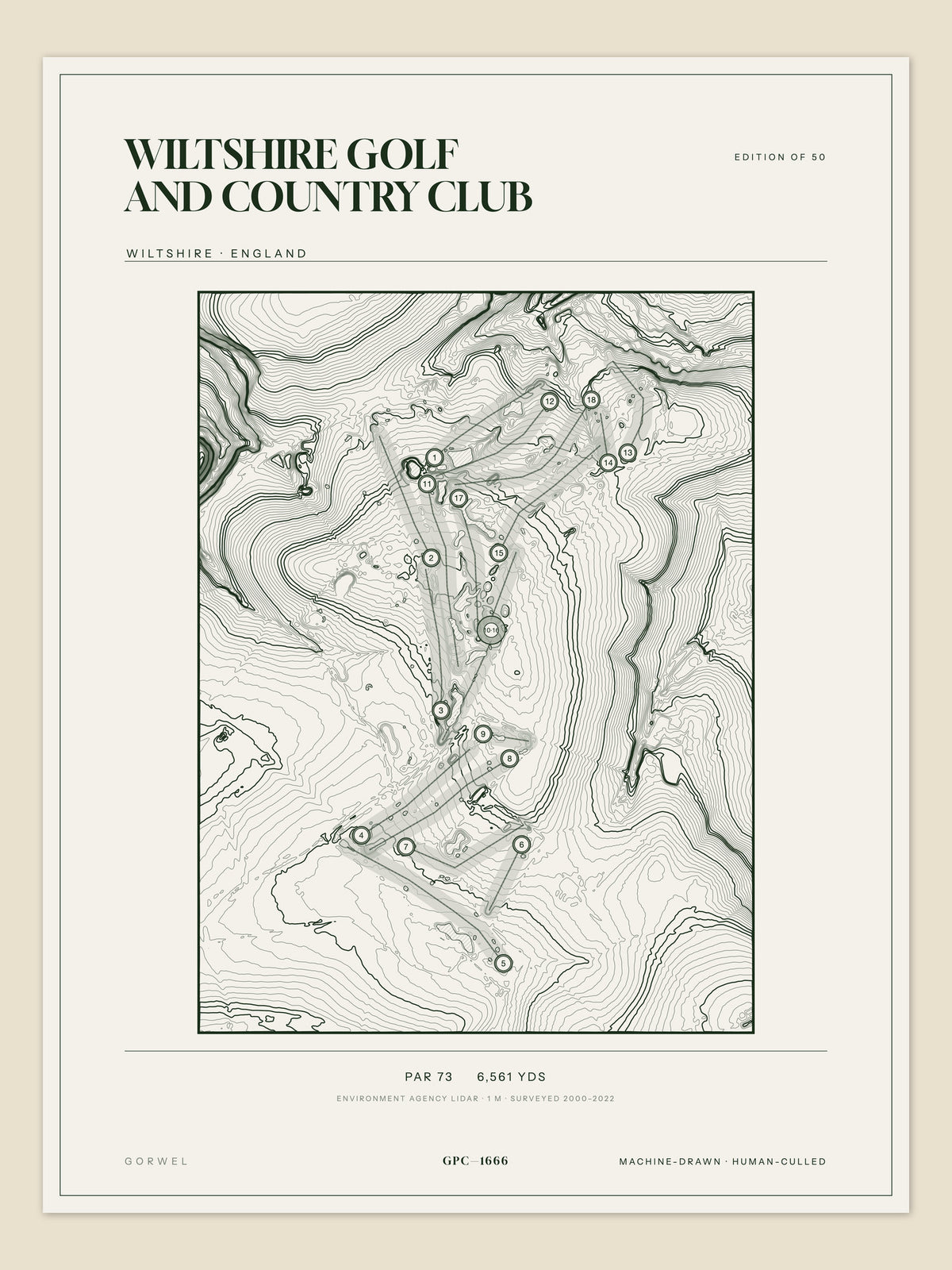 Wiltshire Golf and Country Club, Wiltshire topographic golf course print