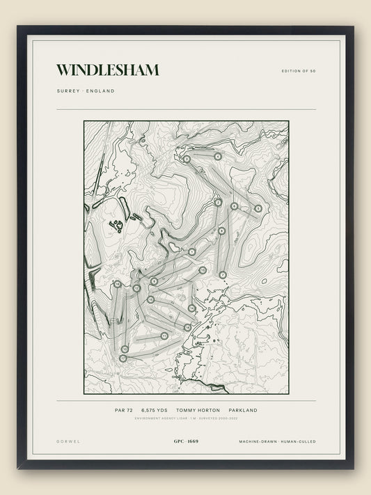 Windlesham, Surrey topographic golf course print, framed — Gorwel Print Co