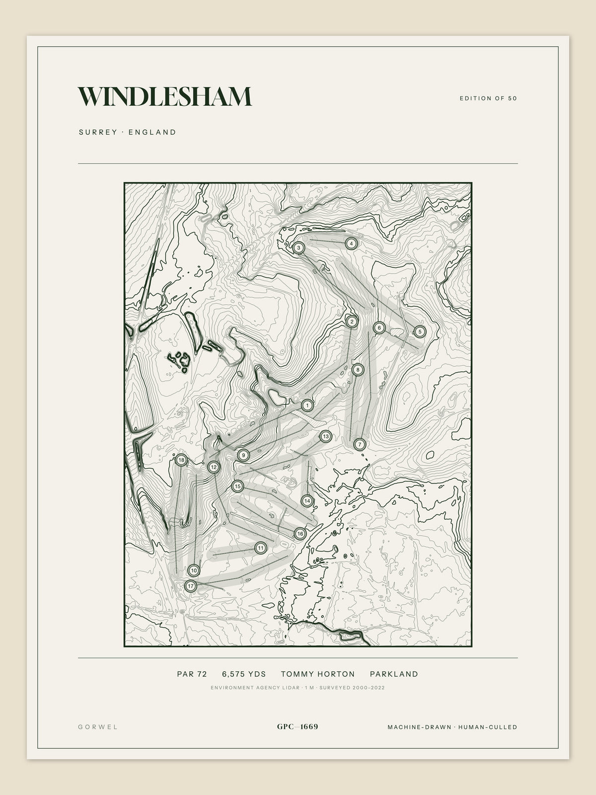 Windlesham, Surrey topographic golf course print