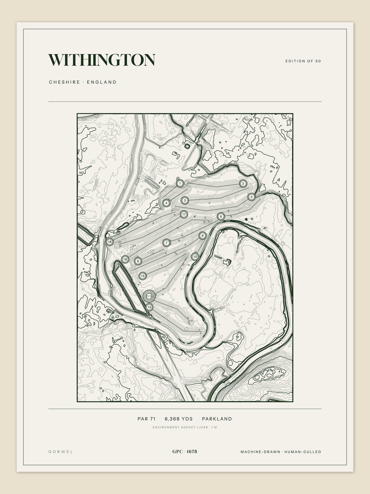 Withington topographic golf course print — unframed sheet — Gorwel Print Co