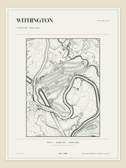 Withington topographic golf course print — unframed sheet — Gorwel Print Co