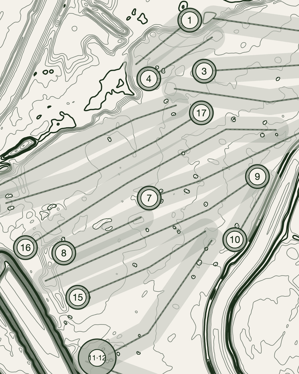 Withington topographic golf course print — contour detail — Gorwel Print Co