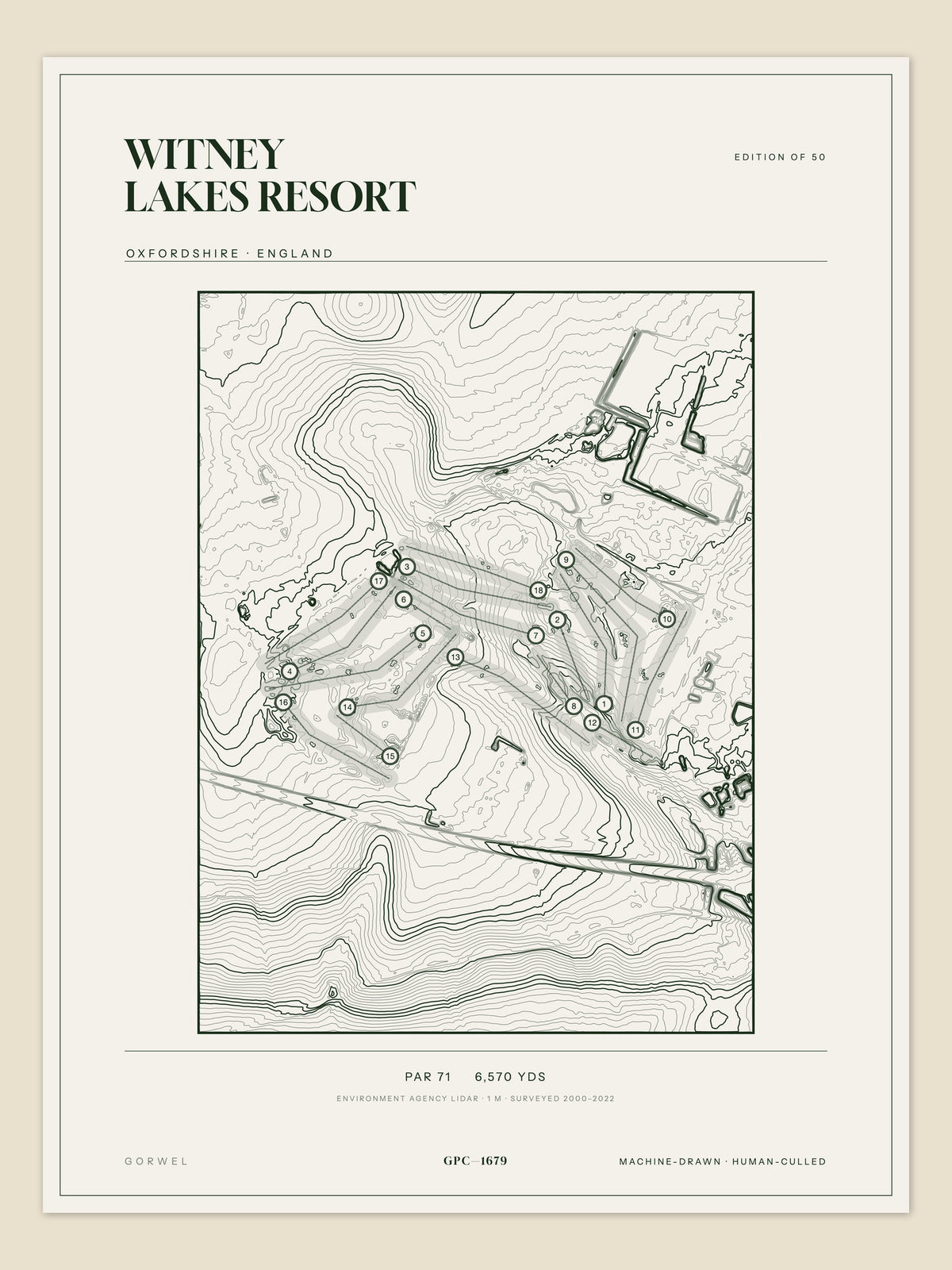 Witney Lakes Resort, Oxfordshire topographic golf course print