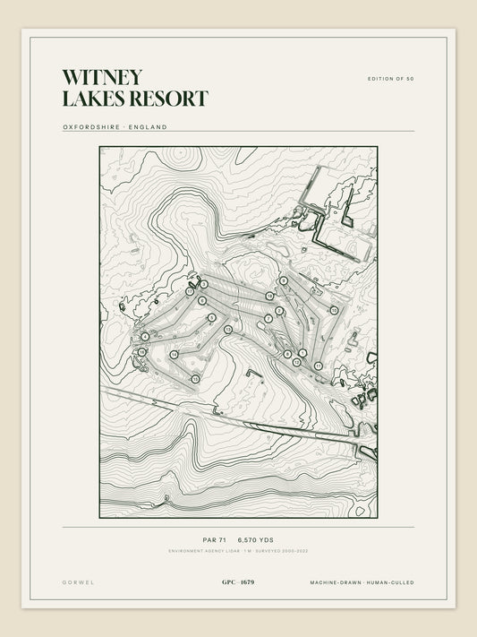 Witney Lakes Resort, Oxfordshire topographic golf course print