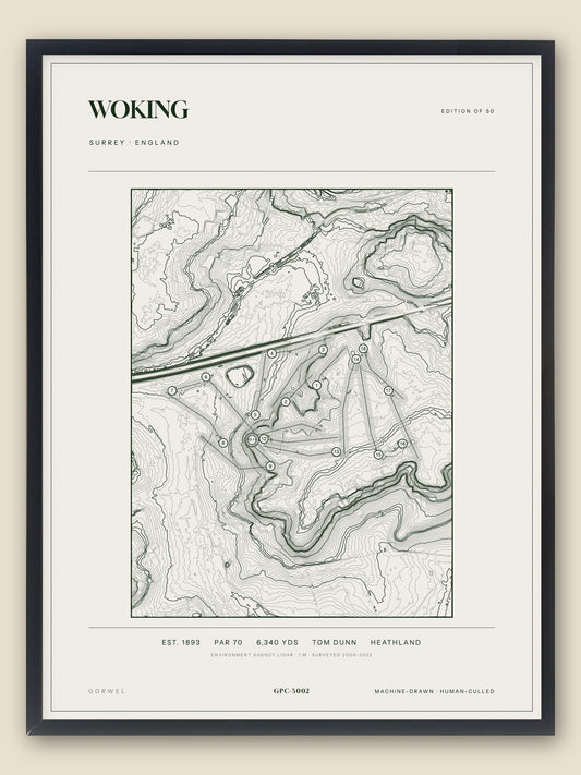Woking, Surrey topographic golf course print, framed — Gorwel Print Co