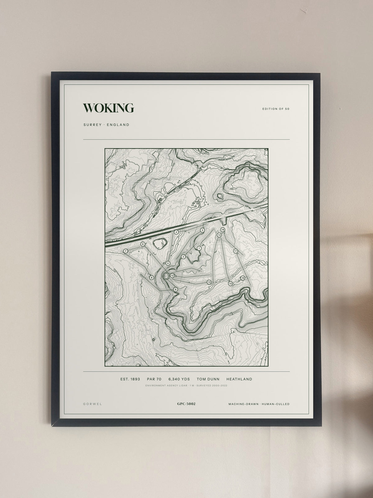 Woking, Surrey print, framed, on a wall