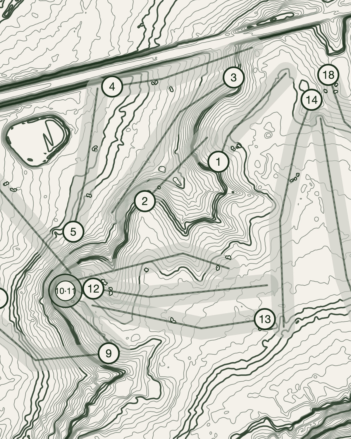 Woking, Surrey print, contour detail