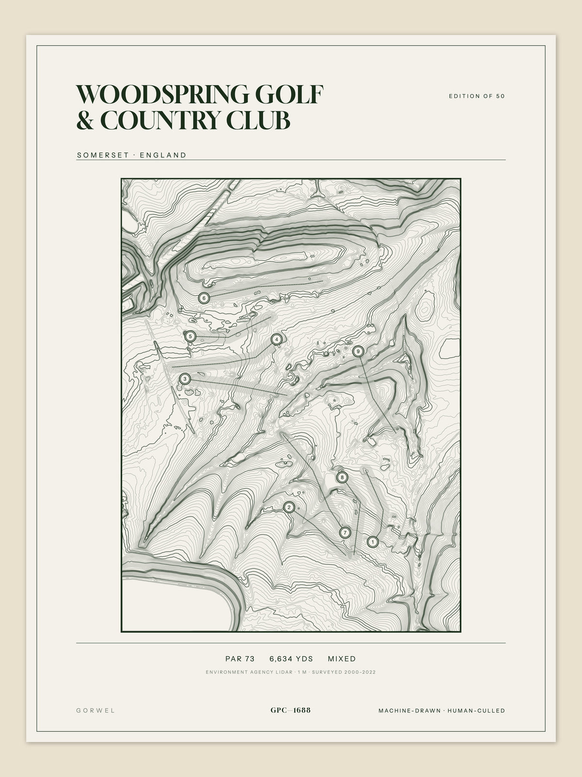 Woodspring Golf & Country Club, Somerset topographic golf course print