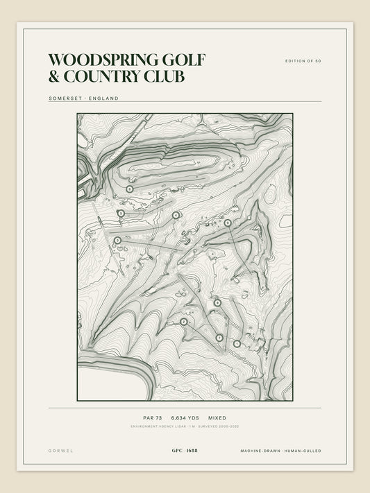 Woodspring Golf & Country Club, Somerset topographic golf course print