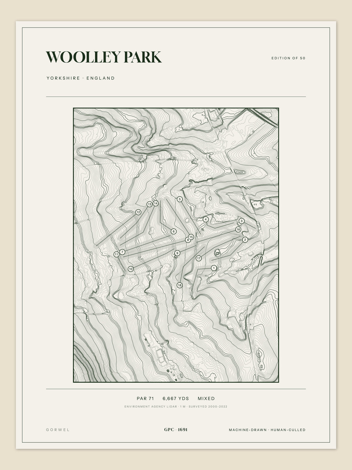 Woolley Park topographic golf course print — unframed sheet — Gorwel Print Co