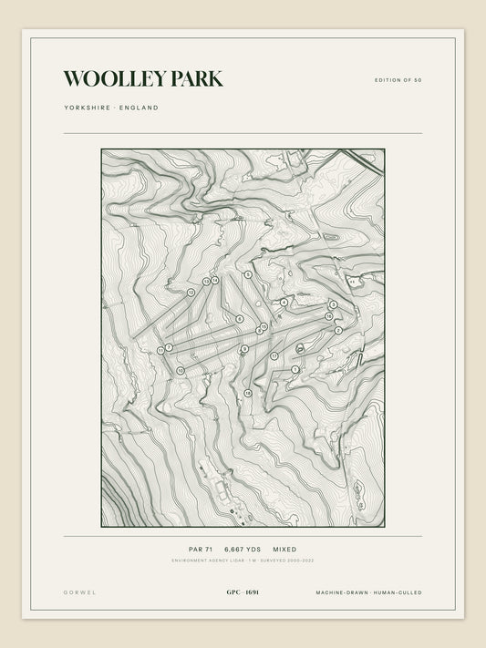 Woolley Park topographic golf course print — unframed sheet — Gorwel Print Co