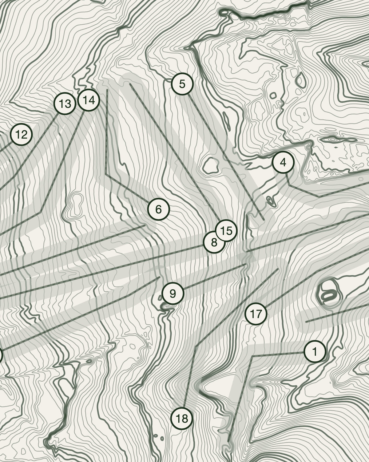 Woolley Park topographic golf course print — contour detail — Gorwel Print Co